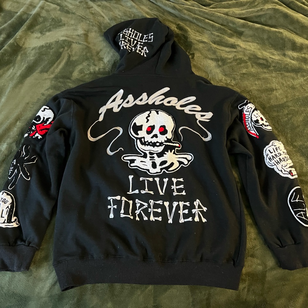 A-holes Live Forever ALF Men Sweatshirt Black Hoodie Skull Size M